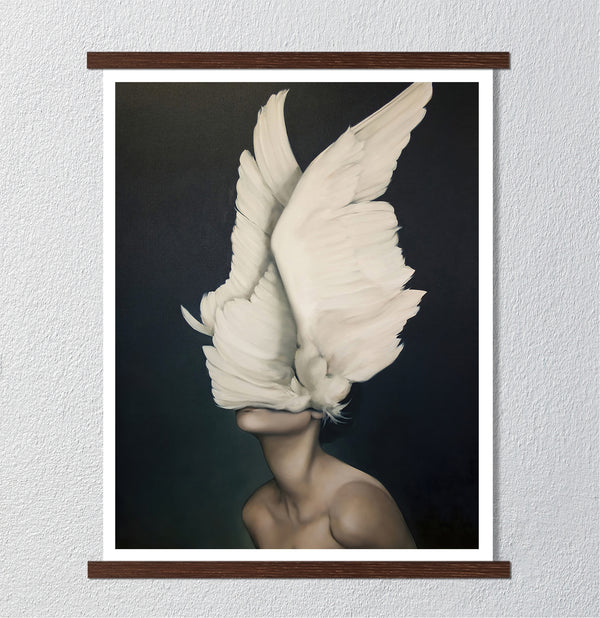 Canvas Fashion Wall Art, Girl & White Wings, Glam Wall Poster