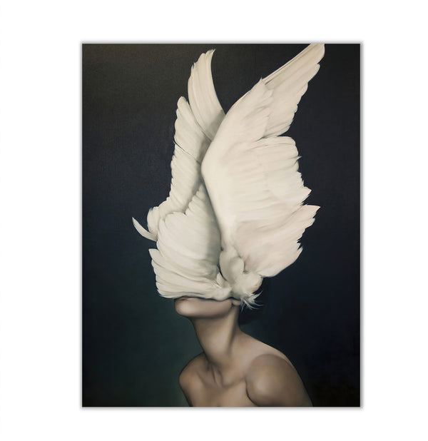 Canvas Fashion Wall Art, Girl & White Wings, Glam Wall Poster