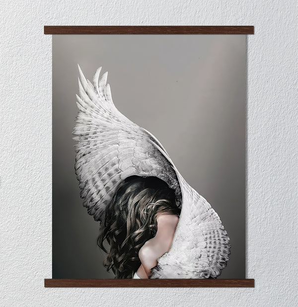 Canvas Fashion Wall Art, Mystical Girl & White Wings, Glam Wall Poster