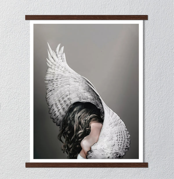 Canvas Fashion Wall Art, Mystical Girl & White Wings, Glam Wall Poster