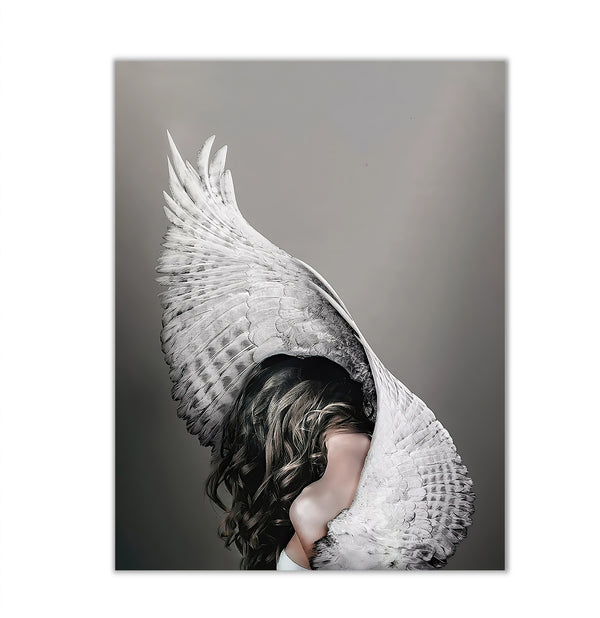 Canvas Fashion Wall Art, Mystical Girl & White Wings, Glam Wall Poster