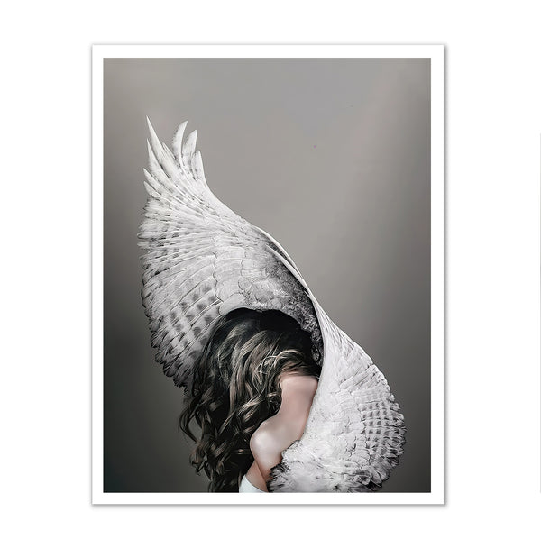 Canvas Fashion Wall Art, Mystical Girl & White Wings, Glam Wall Poster