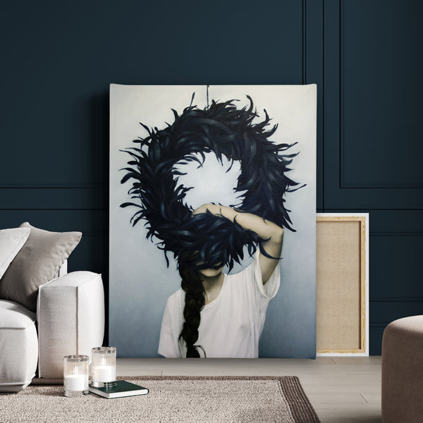 Canvas Fashion Wall Art, Mystical Girl & Black Feathers, Glam Wall Poster