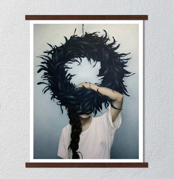 Canvas Fashion Wall Art, Mystical Girl & Black Feathers, Glam Wall Poster