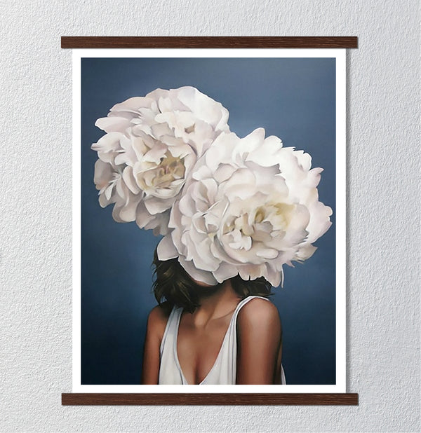 Canvas Fashion Wall Art, Mystical Girl & White Flowers, Glam Wall Poster