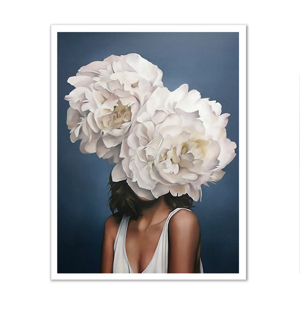 Canvas Fashion Wall Art, Mystical Girl & White Flowers, Glam Wall Poster