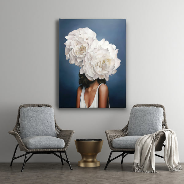 Canvas Fashion Wall Art, Mystical Girl & White Flowers, Glam Wall Poster