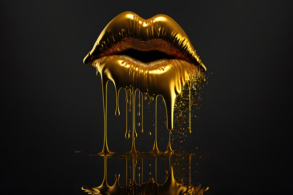 Canvas Fashion Wall Art, Golden Liquid Lips, Glam Wall Poster