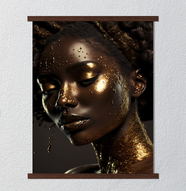 Canvas Fashion Wall Art, Golden Liquid Art Makeup Face, Glam Wall Poster