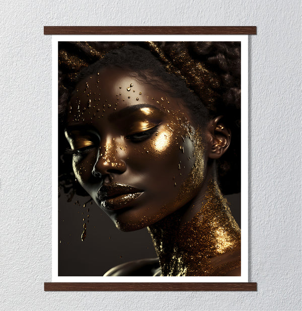 Canvas Fashion Wall Art, Golden Liquid Art Makeup Face, Glam Wall Poster