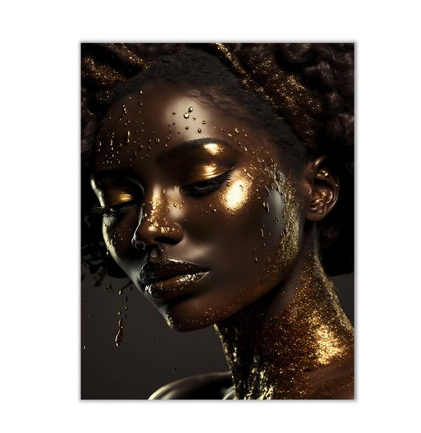 Canvas Fashion Wall Art, Golden Liquid Art Makeup Face, Glam Wall Poster