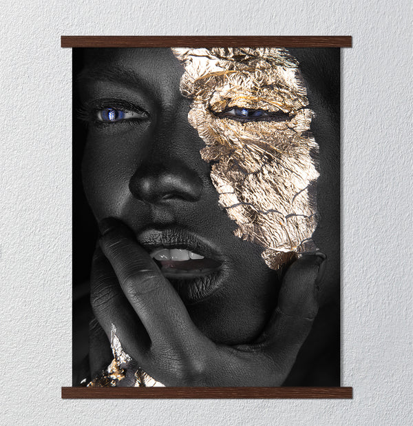 Canvas Fashion Wall Art, Darkskinned Girl with Gold Makeup, Glam Wall Poster