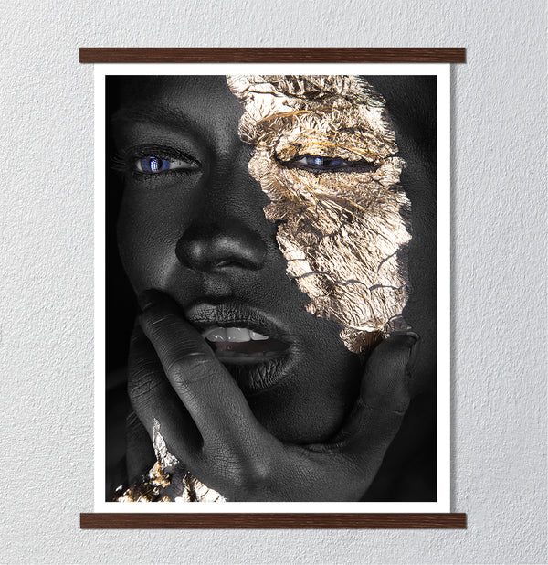 Canvas Fashion Wall Art, Darkskinned Girl with Gold Makeup, Glam Wall Poster