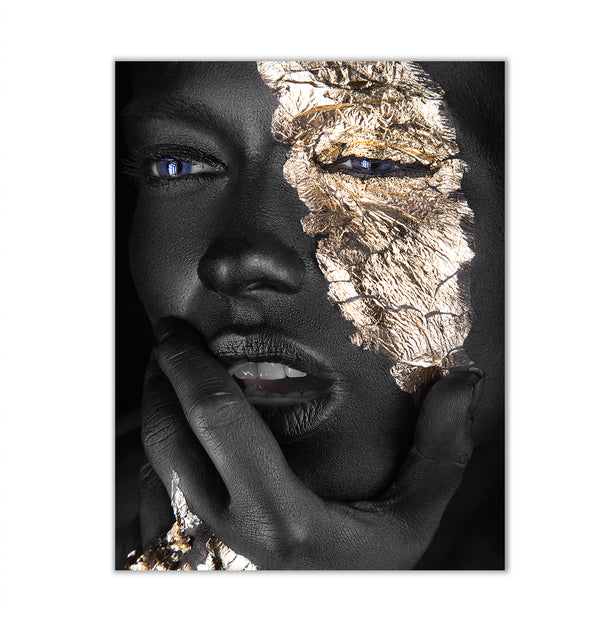 Canvas Fashion Wall Art, Darkskinned Girl with Gold Makeup, Glam Wall Poster