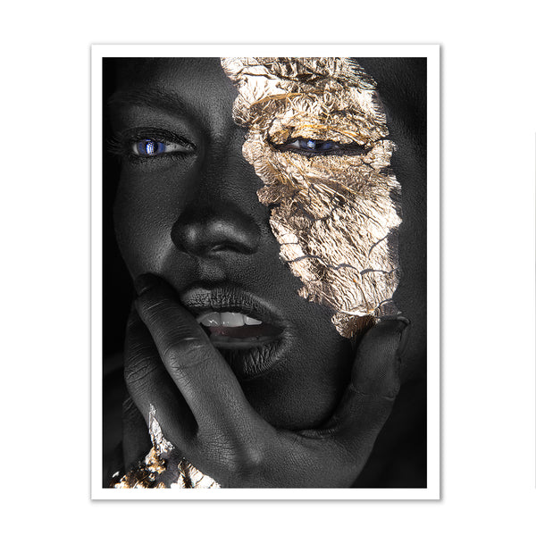 Canvas Fashion Wall Art, Darkskinned Girl with Gold Makeup, Glam Wall Poster