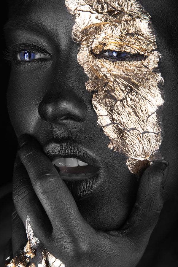 Canvas Fashion Wall Art, Darkskinned Girl with Gold Makeup, Glam Wall Poster