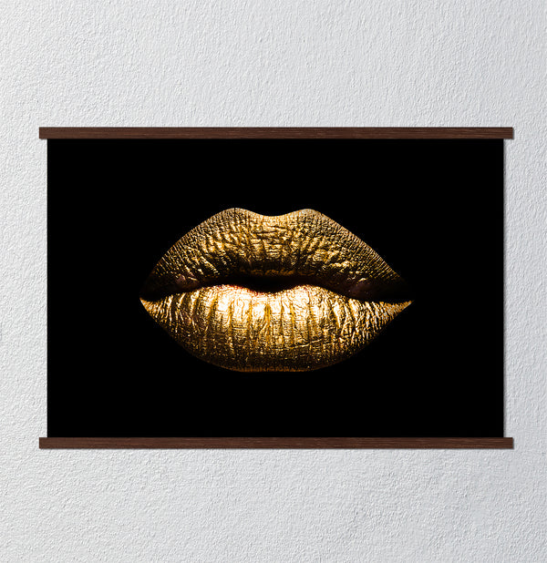 Canvas Fashion Wall Art, Gold Lips, Glam Wall Poster