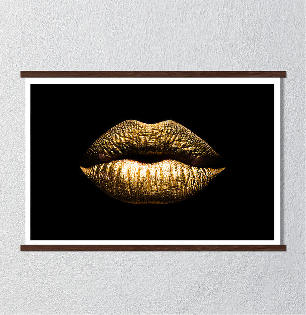 Canvas Fashion Wall Art, Gold Lips, Glam Wall Poster