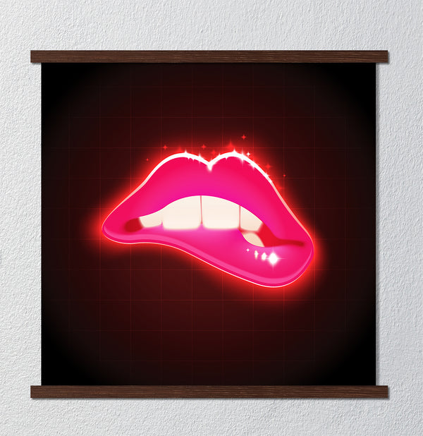 Canvas Fashion Wall Art, Pink Neon Lips, Glam Wall Poster