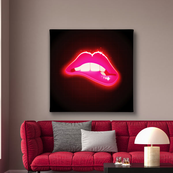 Canvas Fashion Wall Art, Pink Neon Lips, Glam Wall Poster