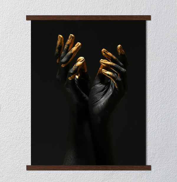 Canvas Fashion Wall Art, Black & Gold Hands, Glam Wall Poster