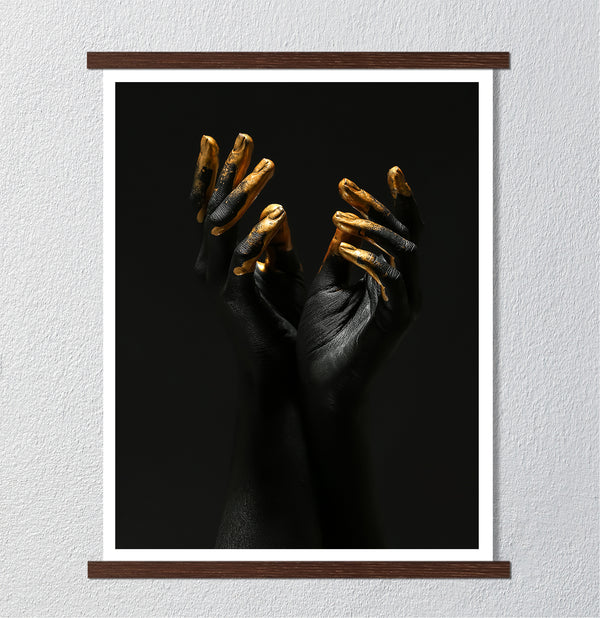 Canvas Fashion Wall Art, Black & Gold Hands, Glam Wall Poster