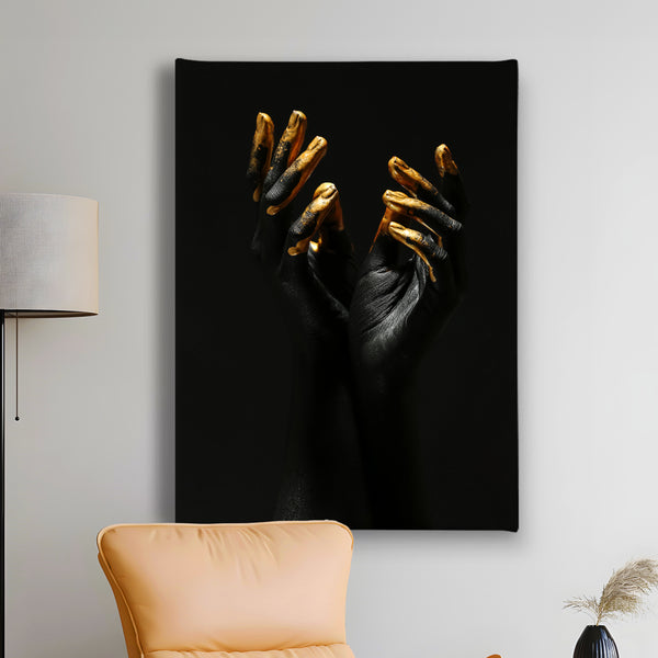 Canvas Fashion Wall Art -  Black & Gold Hands