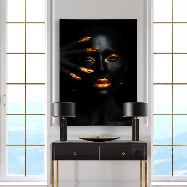 Canvas Fashion Wall Art, Gold Makeup Lips, Glam Wall Poster