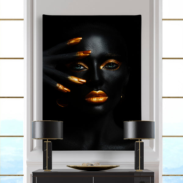 Canvas Fashion Wall Art -  Gold Makeup Lips