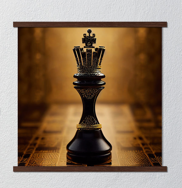 Canvas Fashion Wall Art, Black Chess and Gold Background, Glam Wall Poster