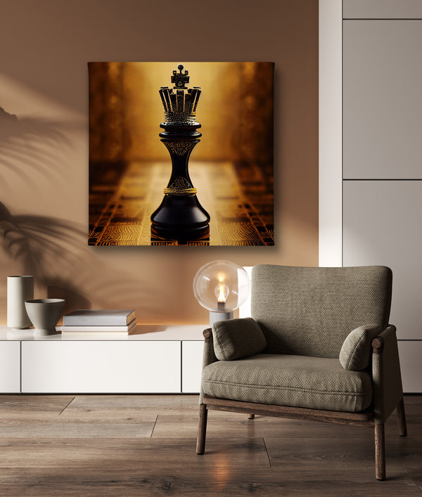 Canvas Fashion Wall Art, Black Chess and Gold Background, Glam Wall Poster