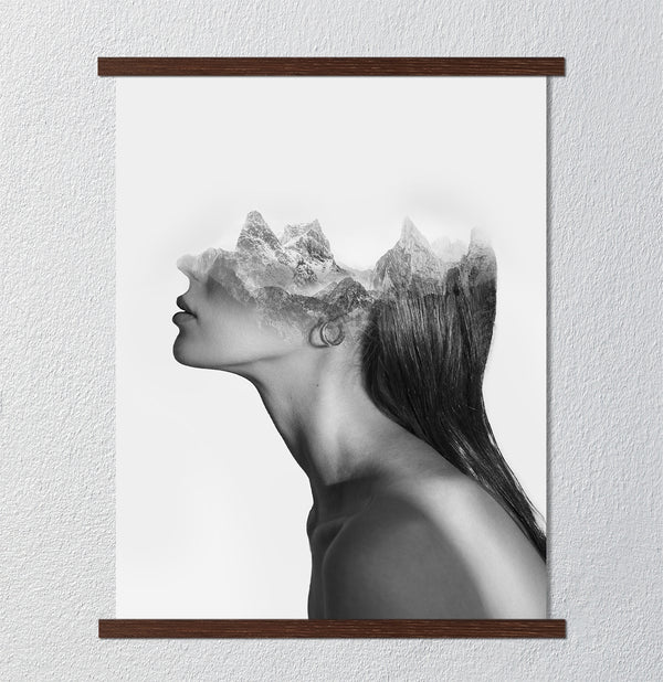 Canvas Fashion Wall Art, Side View Woman & Mountains, Glam Wall Poster