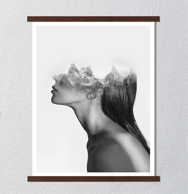 Canvas Fashion Wall Art, Side View Woman & Mountains, Glam Wall Poster