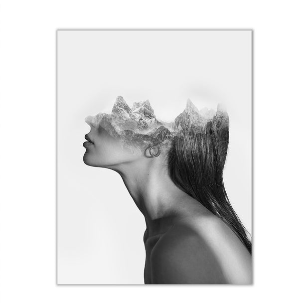 Canvas Fashion Wall Art, Side View Woman & Mountains, Glam Wall Poster