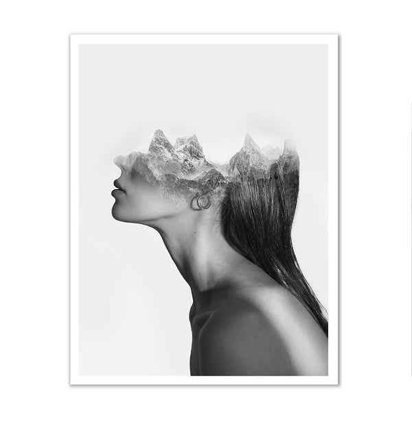 Canvas Fashion Wall Art, Side View Woman & Mountains, Glam Wall Poster