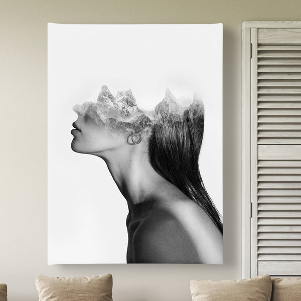 Canvas Fashion Wall Art -  Side View Woman & Mountains