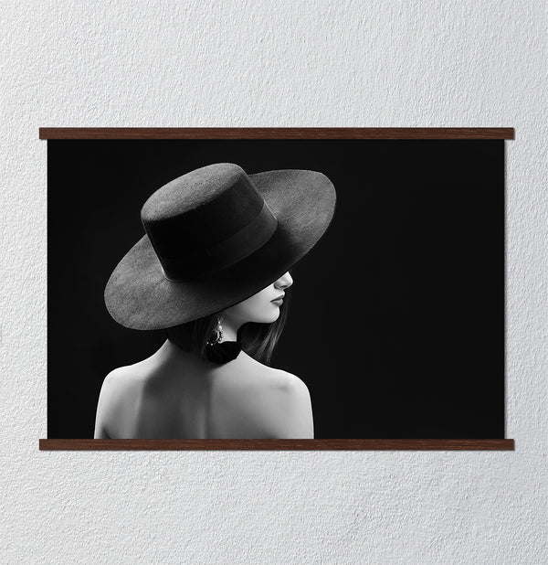 Canvas Fashion Wall Art, Lady in Black Hat, Glam Wall Poster