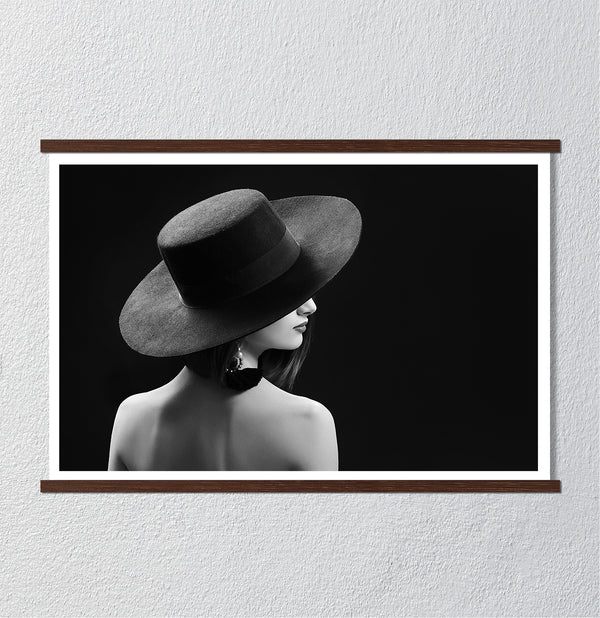 Canvas Fashion Wall Art, Lady in Black Hat, Glam Wall Poster