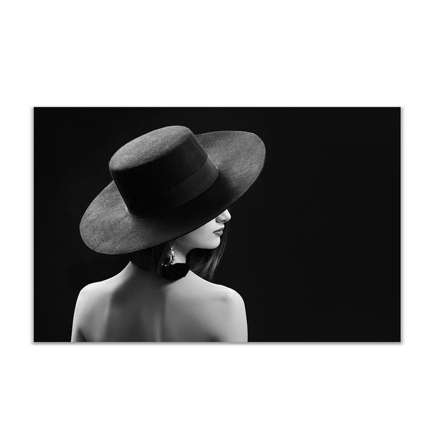 Canvas Fashion Wall Art, Lady in Black Hat, Glam Wall Poster