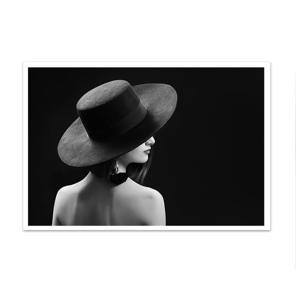 Canvas Fashion Wall Art, Lady in Black Hat, Glam Wall Poster