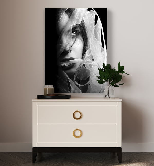 Canvas Fashion Wall Art, Grayscale Woman Face, Glam Wall Poster