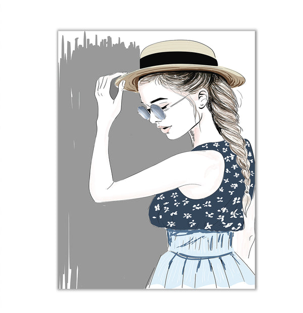 Canvas Fashion Wall Art, Girl in straw hat, Glam Wall Poster