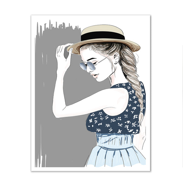 Canvas Fashion Wall Art, Girl in straw hat, Glam Wall Poster