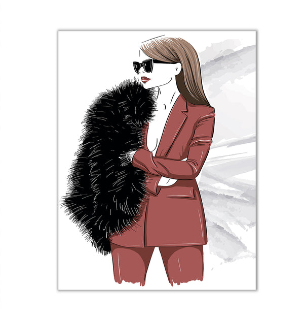 Canvas Fashion Wall Art, Stylish woman in fur and glasses, Glam Wall Poster