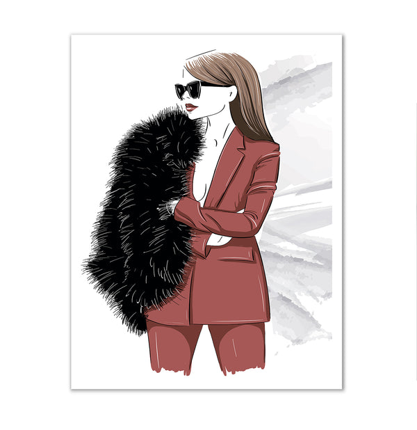 Canvas Fashion Wall Art, Stylish woman in fur and glasses, Glam Wall Poster