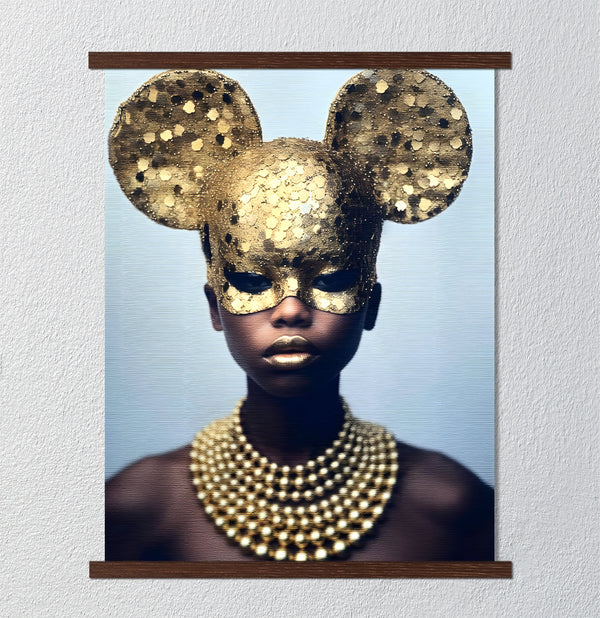 Canvas Fashion Wall Art, African Woman & Gold Mask, Glam Wall Poster