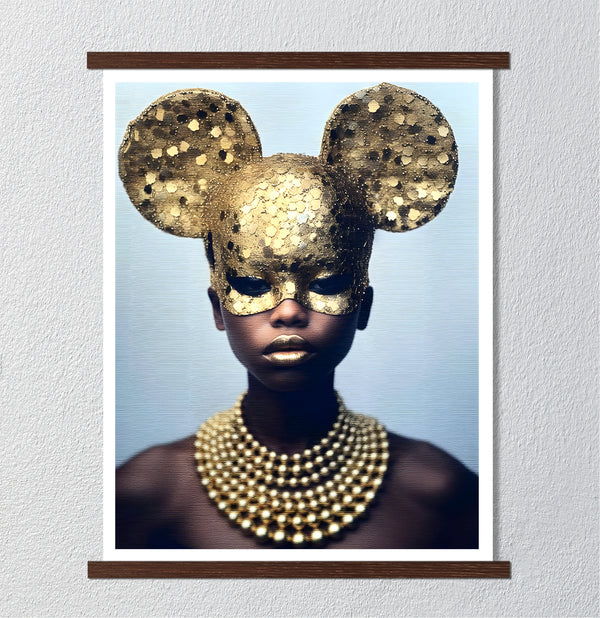 Canvas Fashion Wall Art, African Woman & Gold Mask, Glam Wall Poster