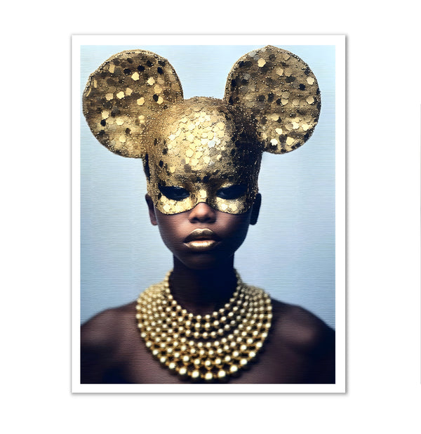 Canvas Fashion Wall Art, African Woman & Gold Mask, Glam Wall Poster