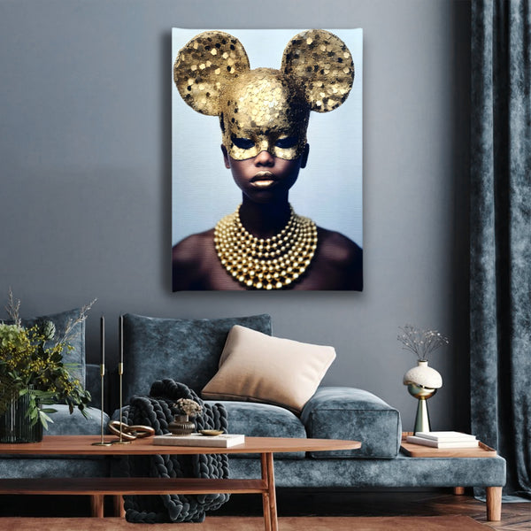 Canvas Fashion Wall Art, African Woman & Gold Mask, Glam Wall Poster