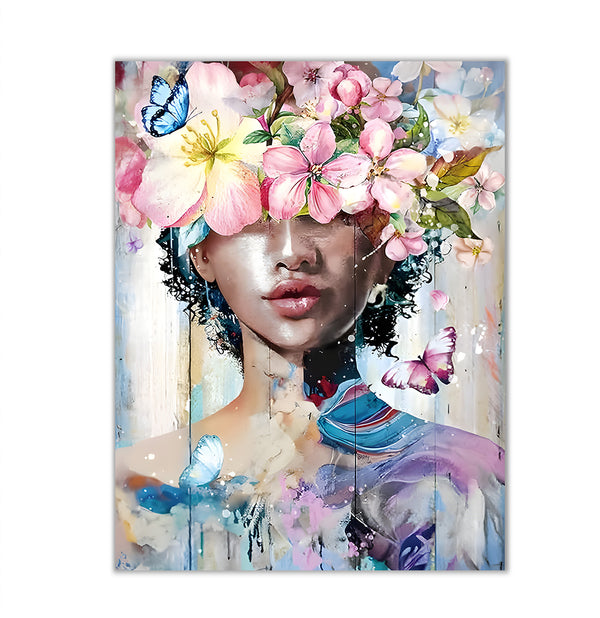 Canvas Fashion Wall Art, Flowers, Butterflies and Girl, Glam Wall Poster